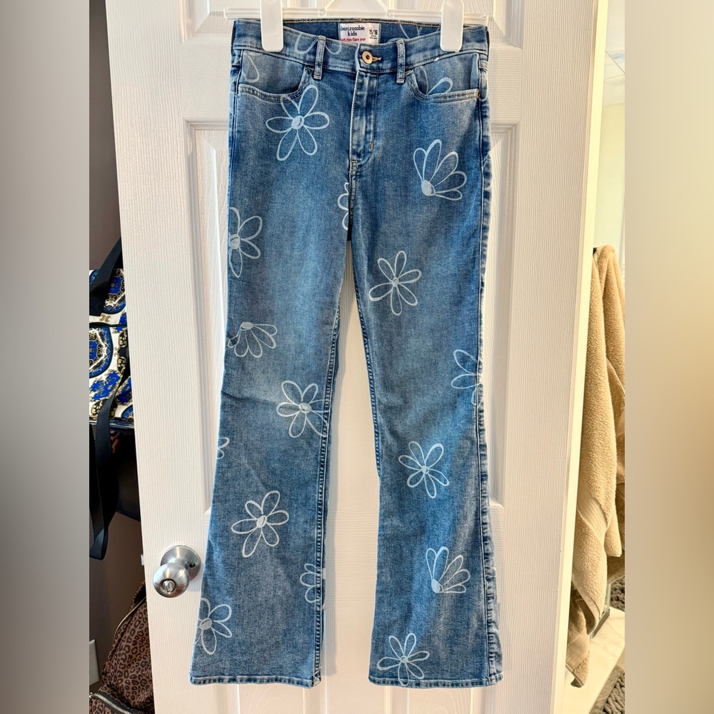 Abercrombie Kids Blue High-Rise Floral Flare Jeans Size 15/16